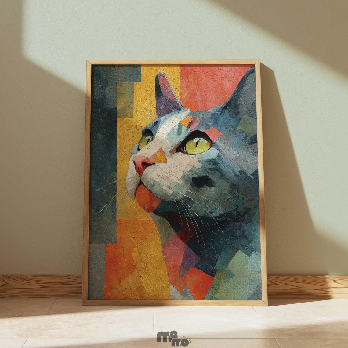 Colorful Geometric Cat Face Abstract Portrait Modern Art Poster