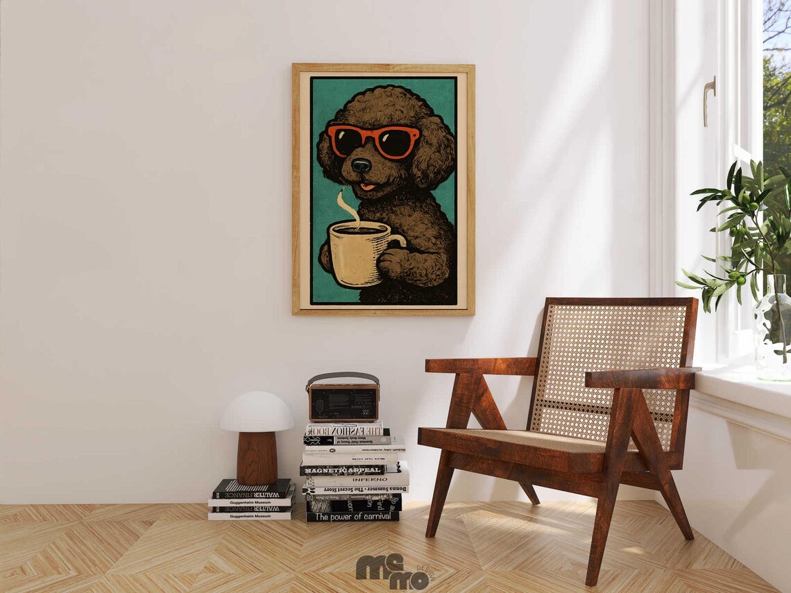 Poodle Coffee Drinking, Funny Vintage Dog Illustration - Image 2