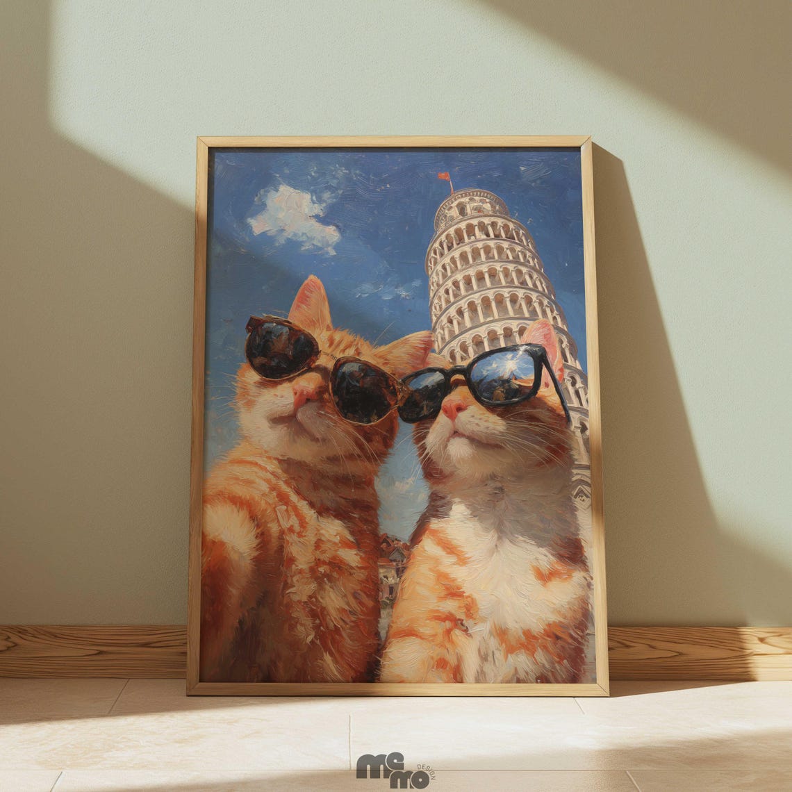 Orange Tabby Cats Selfie at Leaning Tower of Pisa Funny Print