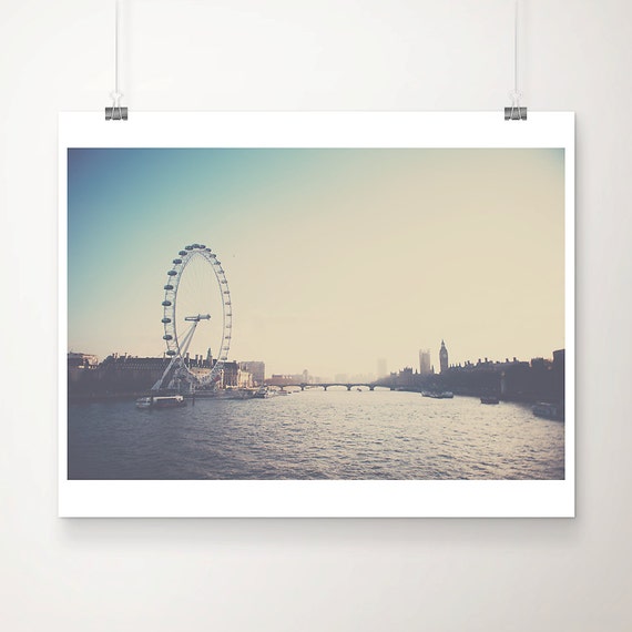 London Eye River Thames Sunset Travel Poster
