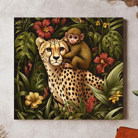 Cheetah And Monkey, Tropical Jungle Art Print