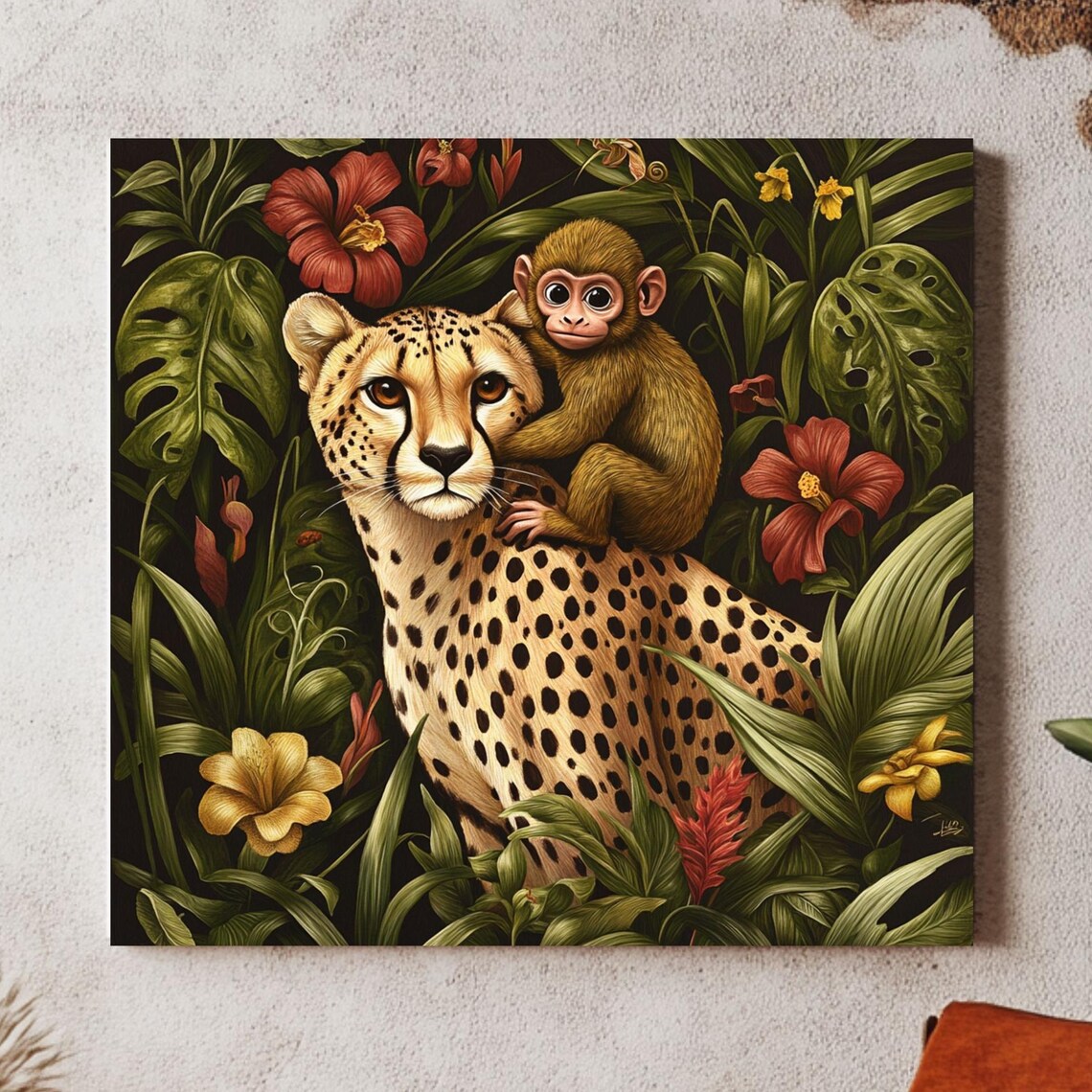 Cheetah And Monkey, Tropical Jungle Art Print