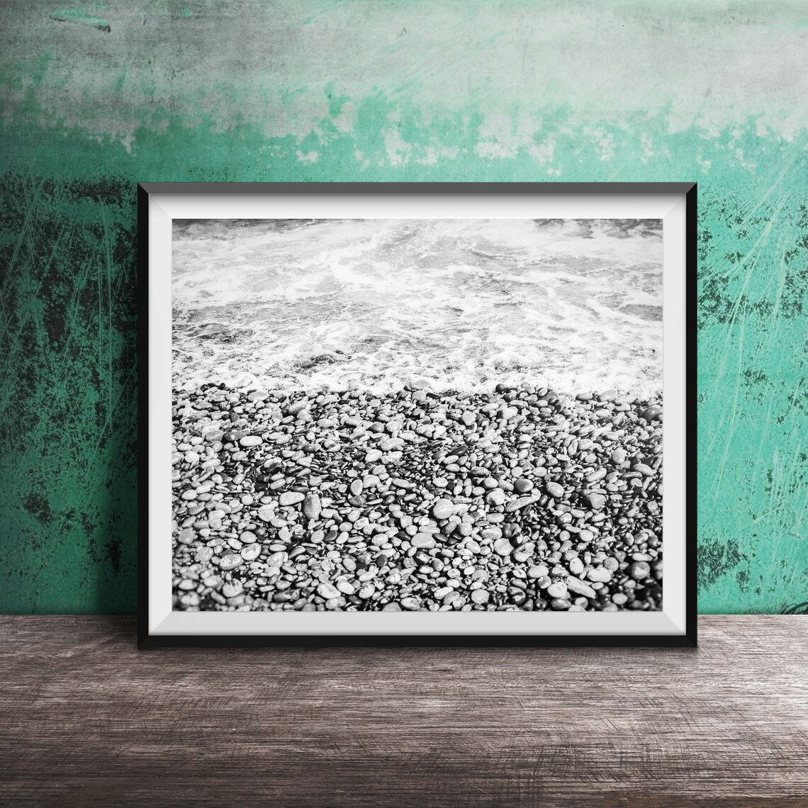 Colorful Rocky Pebble Beach Waves Shoreline Photography Poster - Image 2