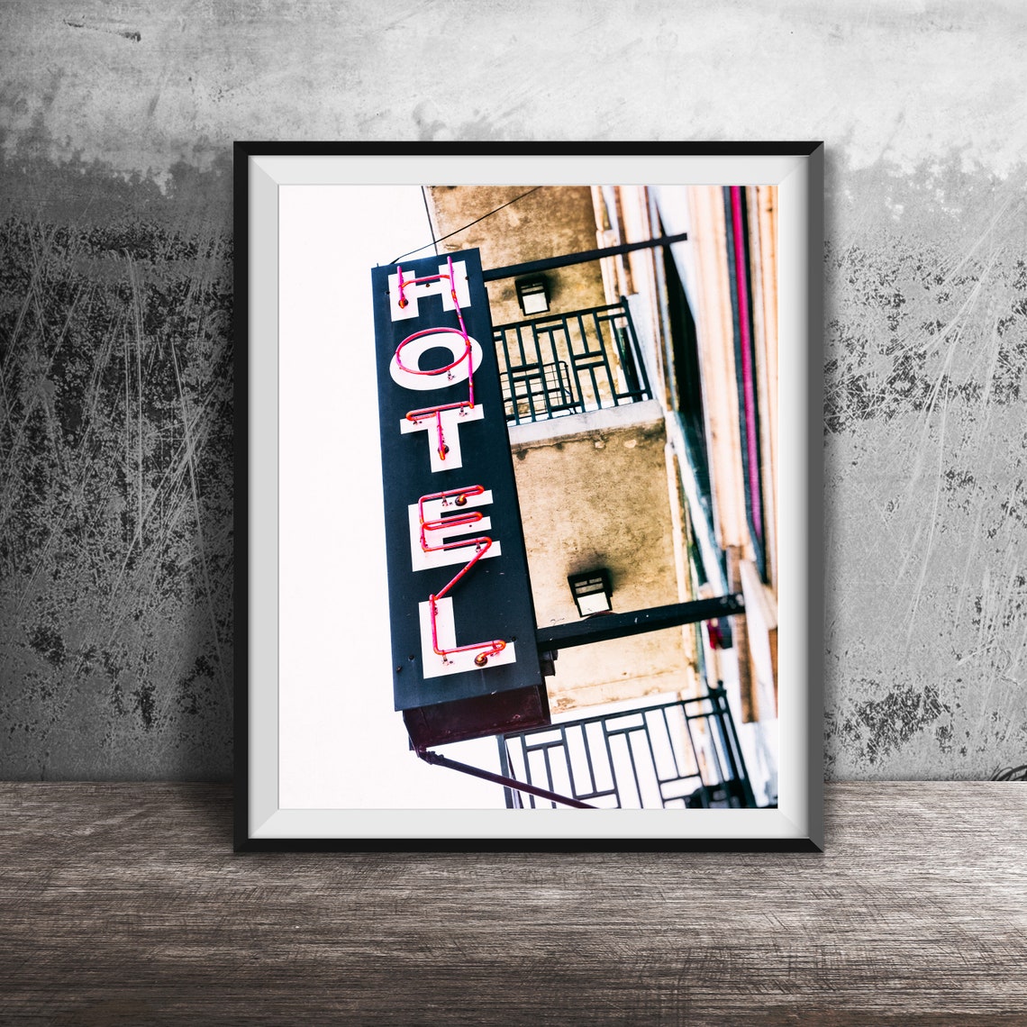 Vertical Hotel Red Neon Blade Sign Vintage Travel Decor Poster