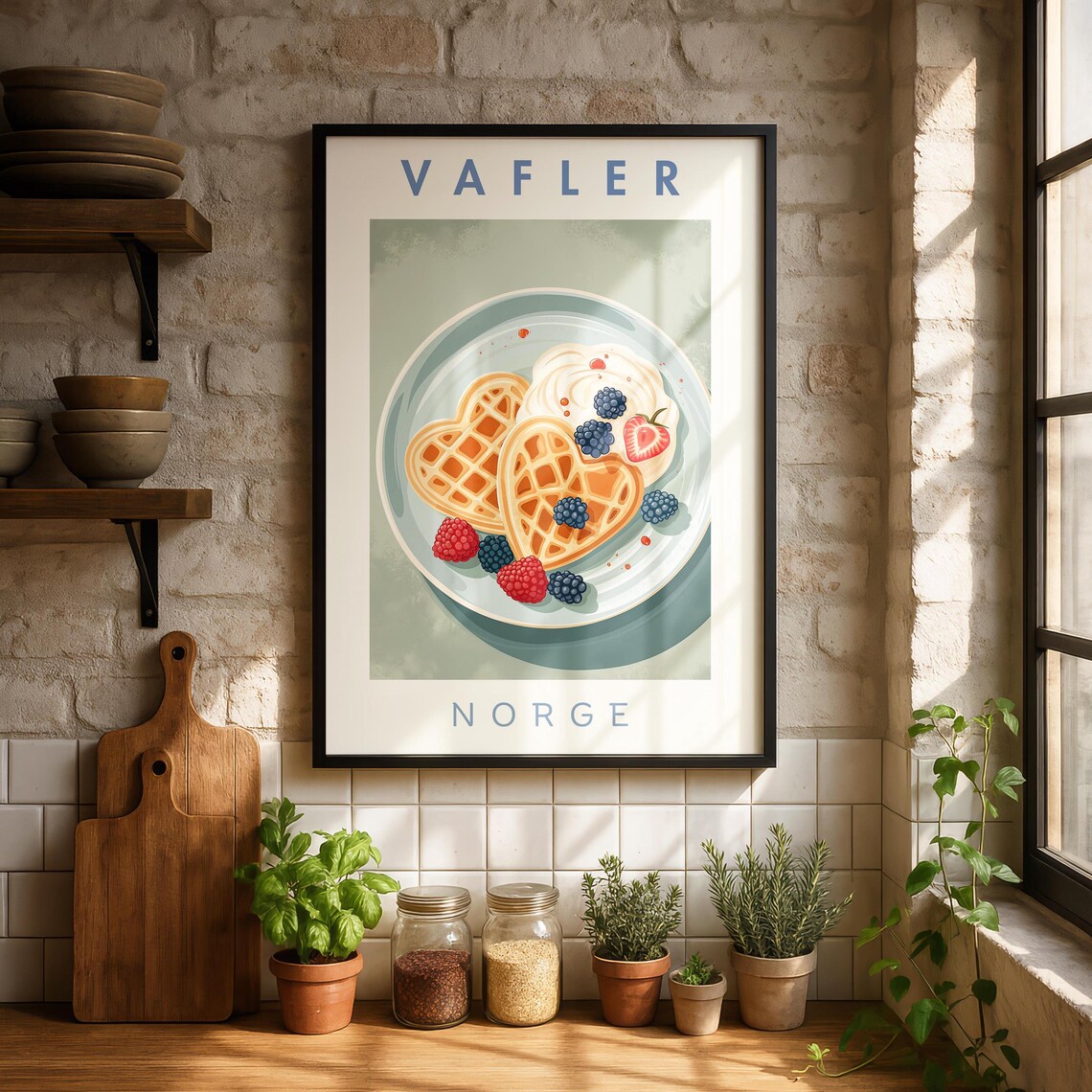 Waffle Dessert Print, Scandinavian Kitchen Poster Oslo