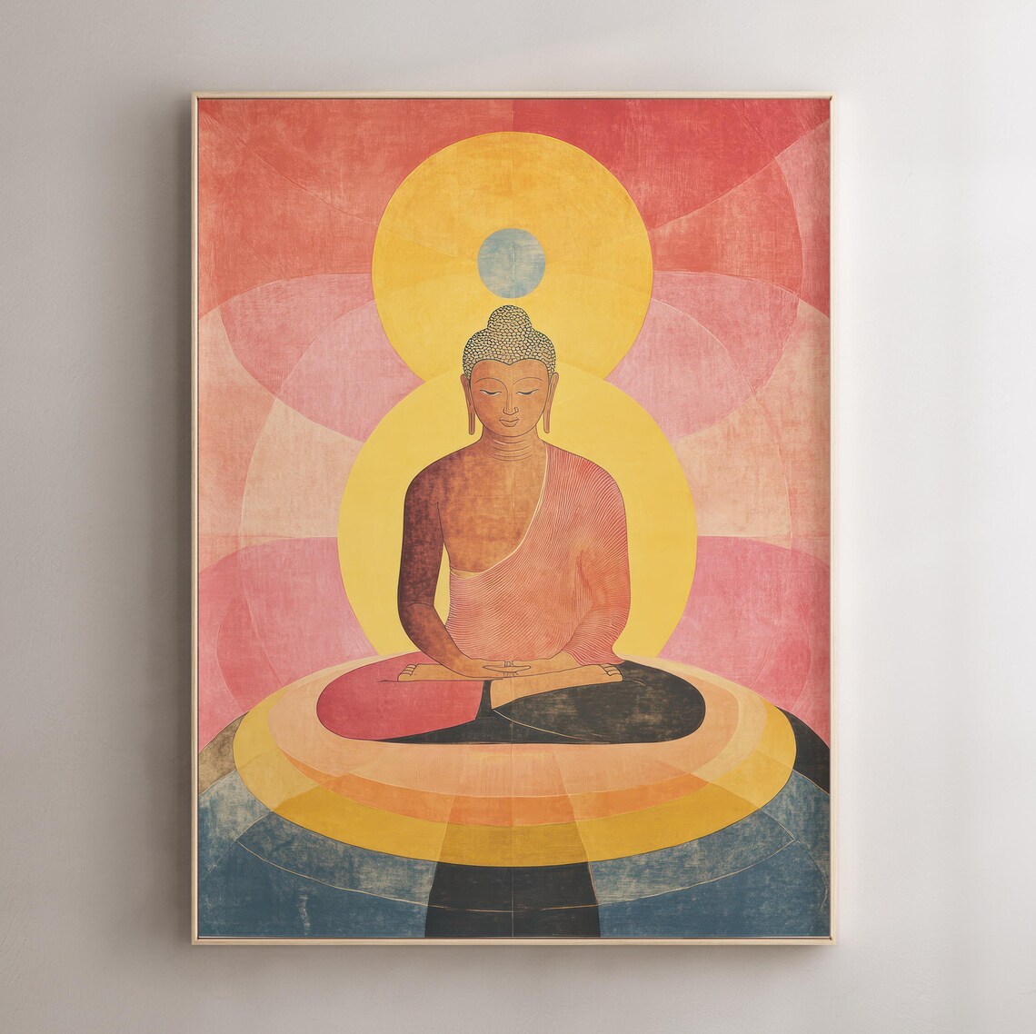 Pastel Buddha Meditating Lotus Pose Geometric Sun Halo Wall Art - Image 2