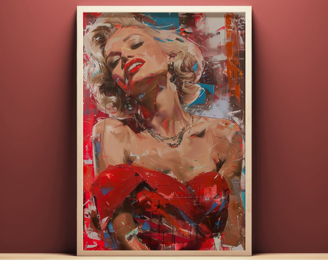 Marilyn Monroe Red Dress Vintage Hollywood Pop Art Portrait Poster