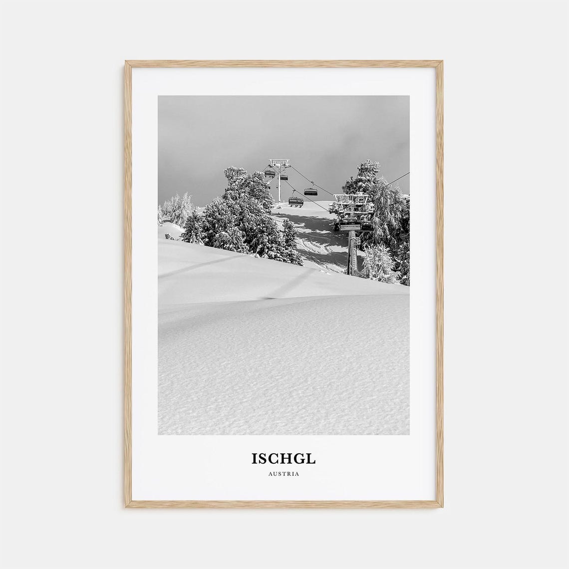 Ischgl Austria Ski Resort Gondola Snow Black and White Poster