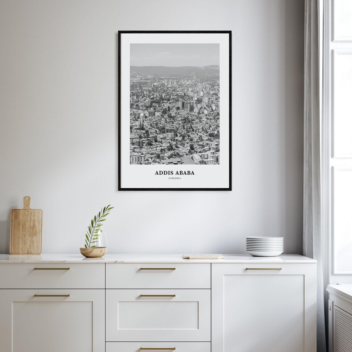 Addis Ababa Ethiopia City Aerial View Black and White Travel Poster - Image 2