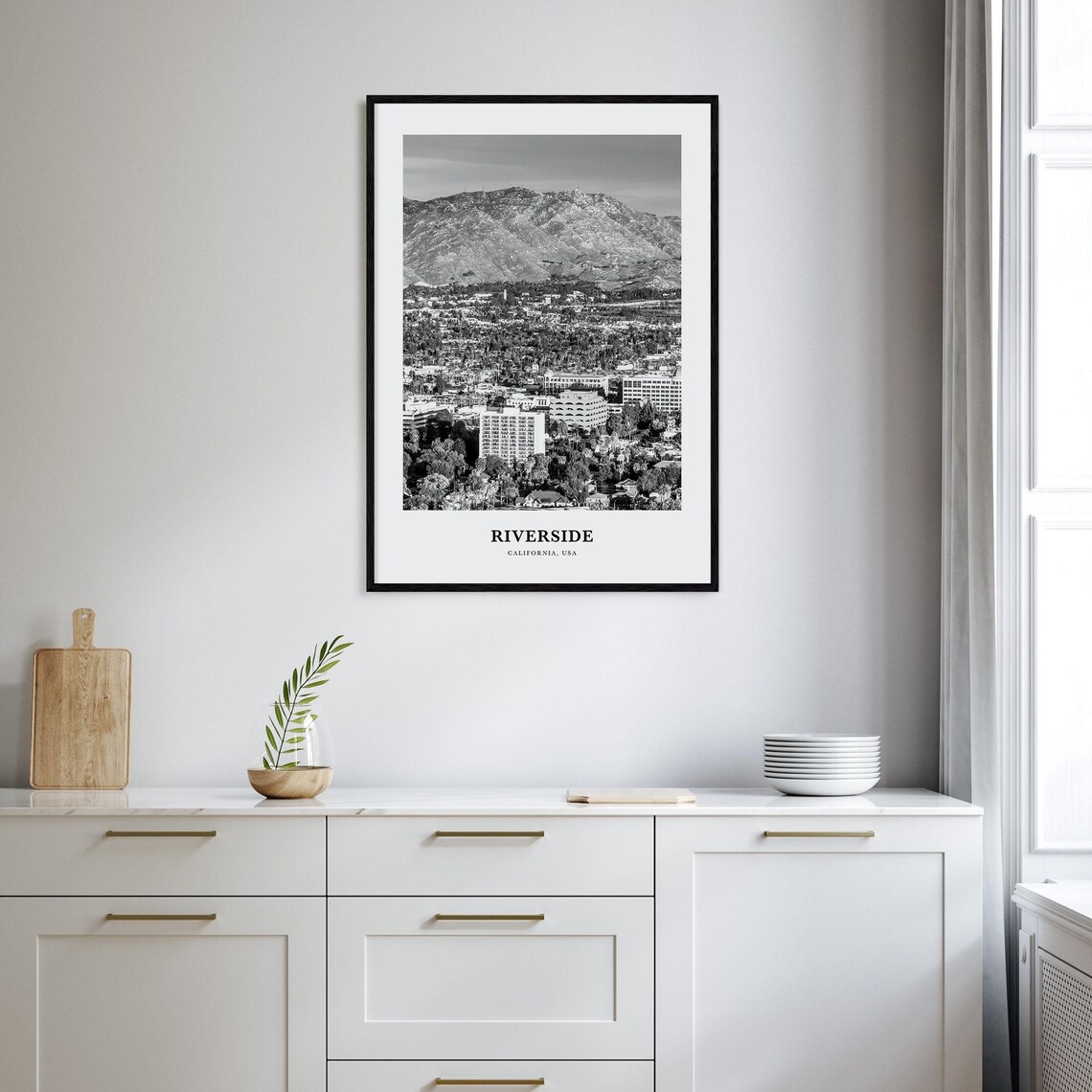 Riverside California Mount Rubidoux Cityscape Black White Photo Poster - Image 2