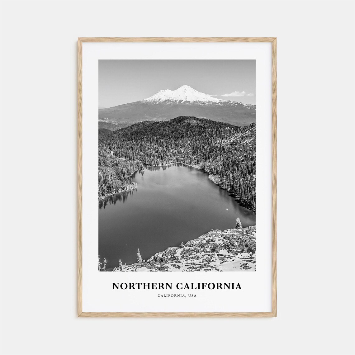 Northern California Snowcapped Volcanic Peak Over Alpine Lake Poster
