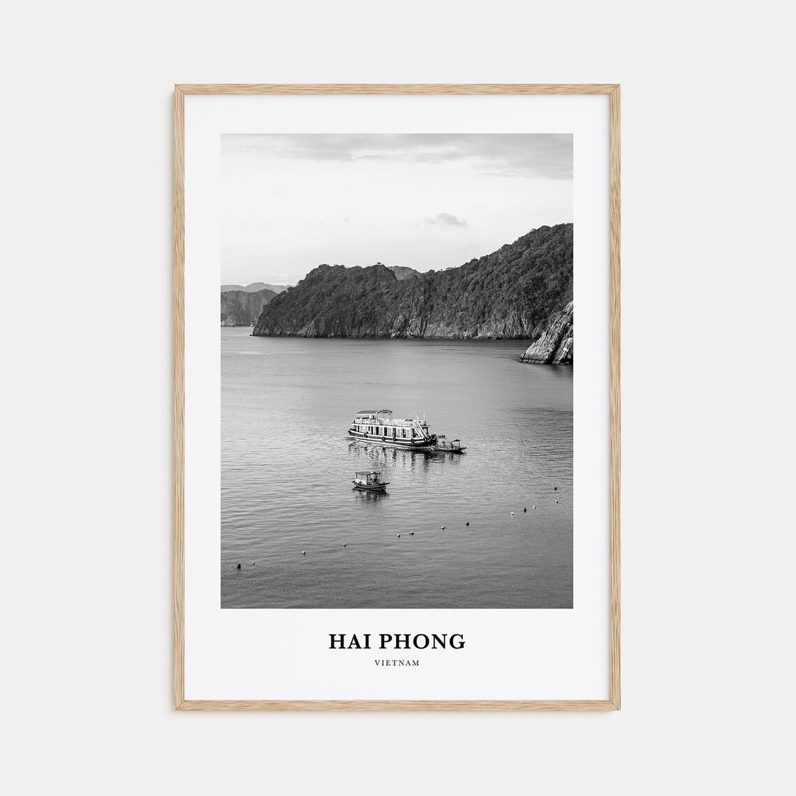 Hai Phong Vietnam Ha Long Bay Boat Harbor Black White Poster