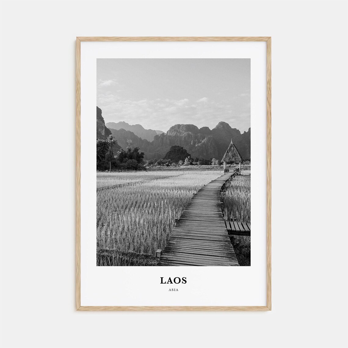 Laos Rice Paddy Boardwalk Black And White Countryside Poster
