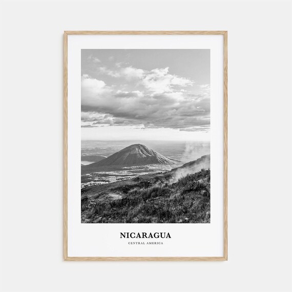 Nicaragua Central America Black and White Volcano Landscape Poster