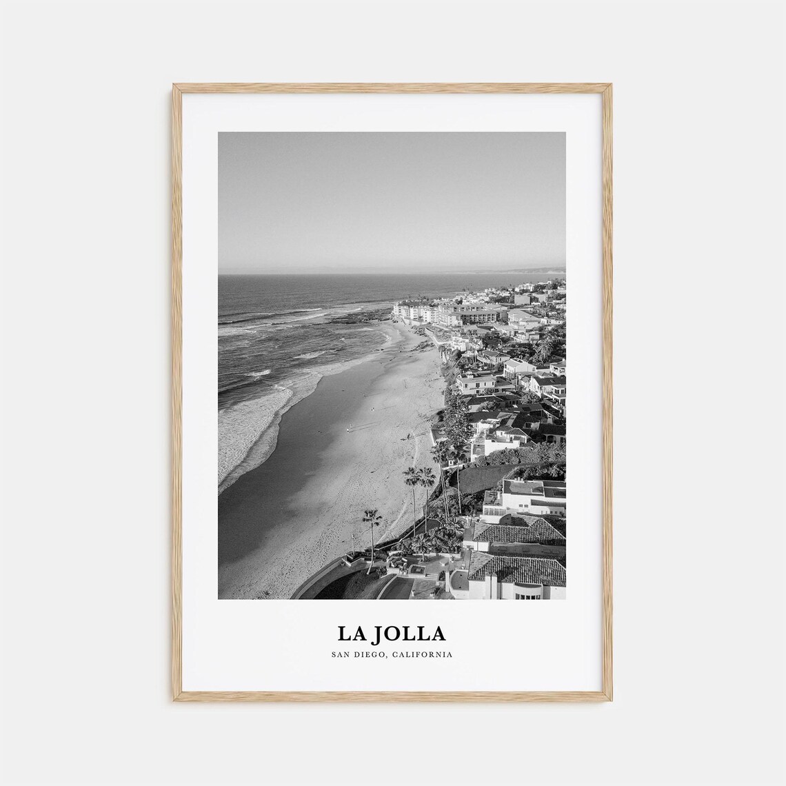 La Jolla San Diego Beach Aerial Black and White Travel Poster