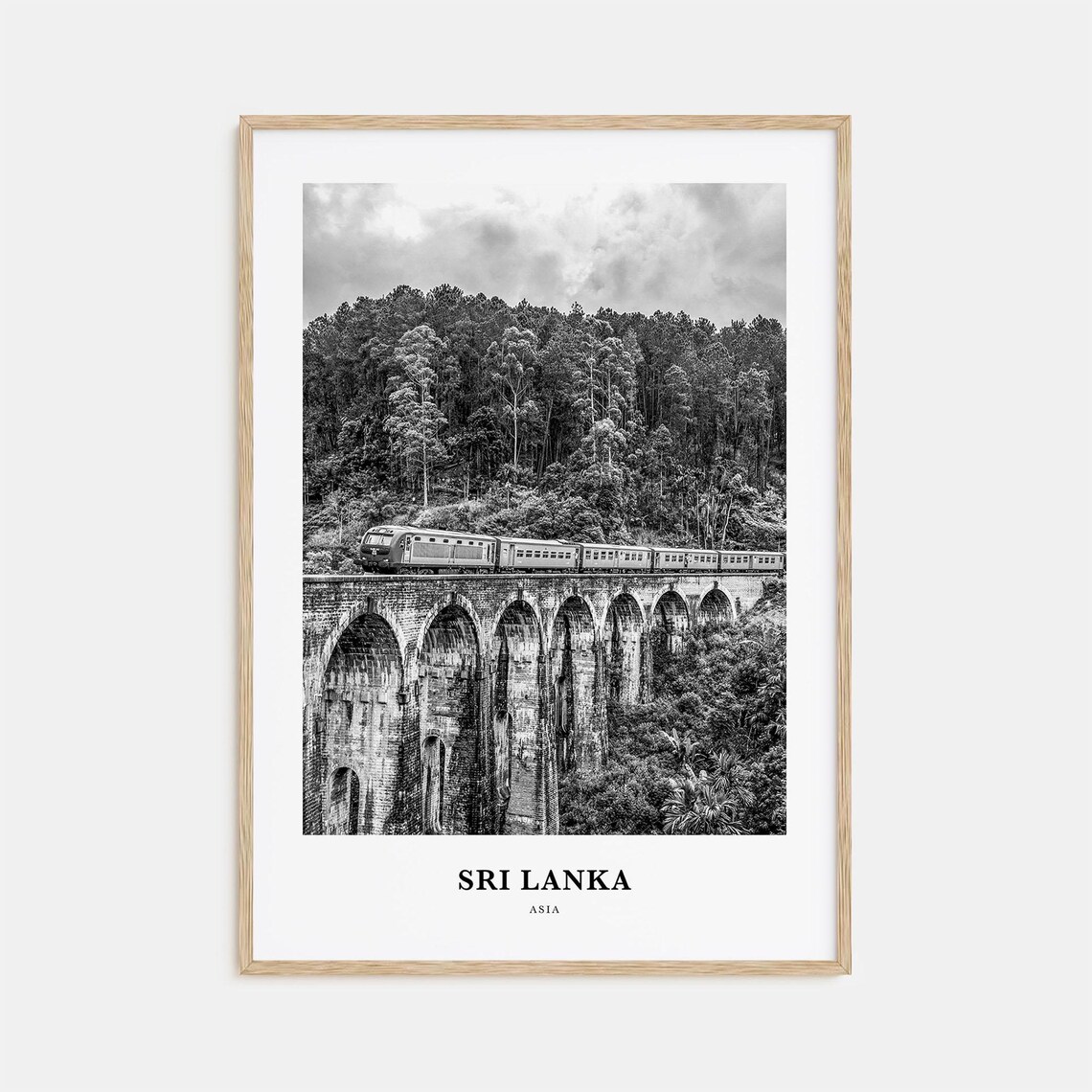 Sri Lanka Asia Train Crossing Nine Arches Bridge Black White Poster
