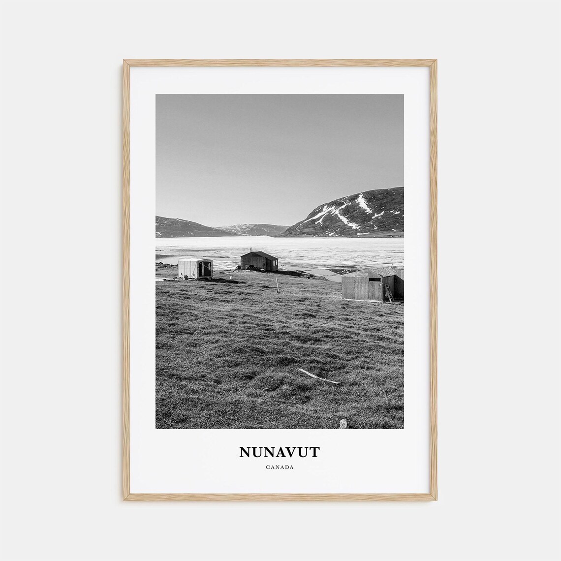 Nunavut Canada Arctic Cabins by Frozen Lake Mountain Photo Poster