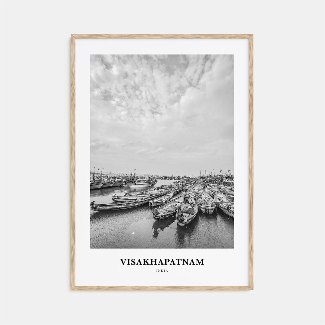 Visakhapatnam India Fishing Boats In Harbor Black White Poster