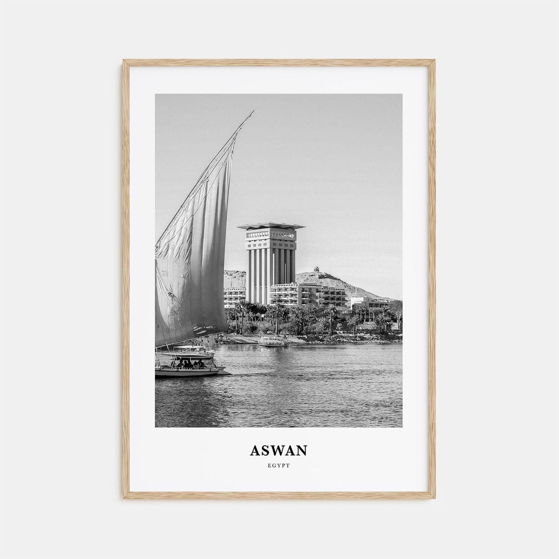 Aswan Egypt Nile River Felucca Sailboat Black and White Poster