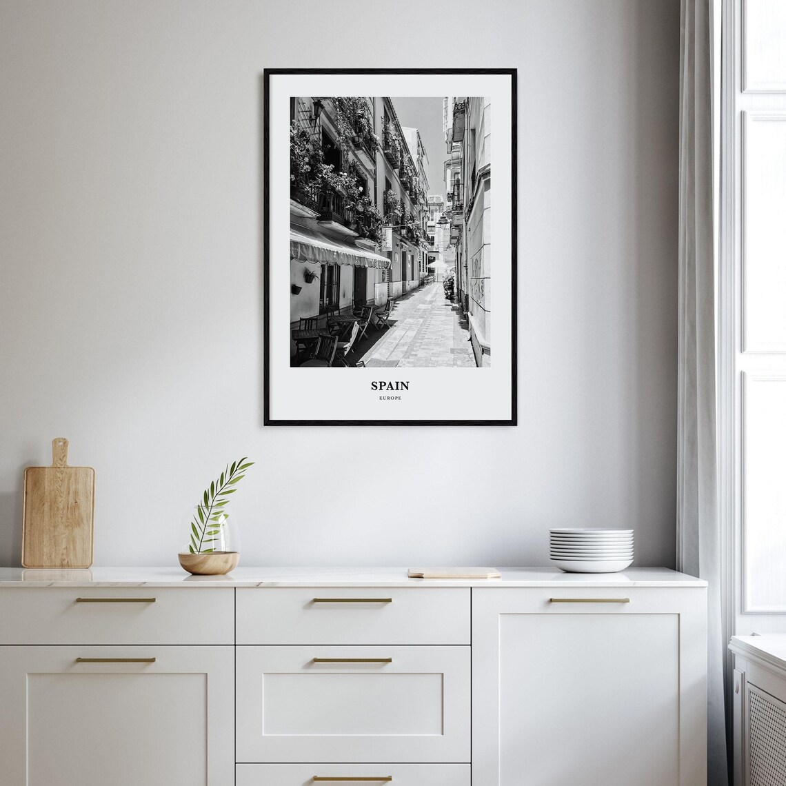 Spain Charming Old Town Street Flower Balconies Cafe Photo Poster - Image 2