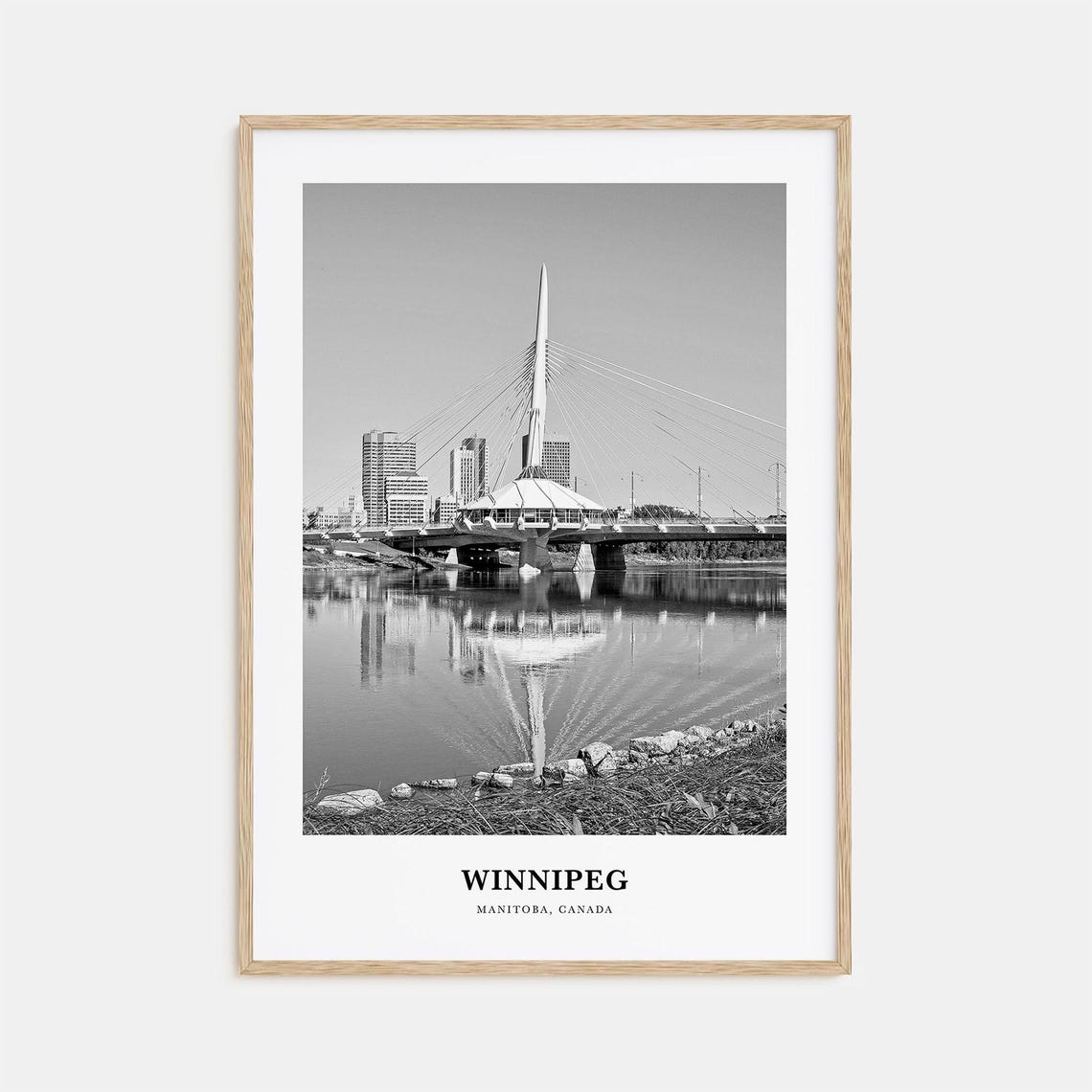 Winnipeg Manitoba Esplanade Riel Bridge River Black White Poster