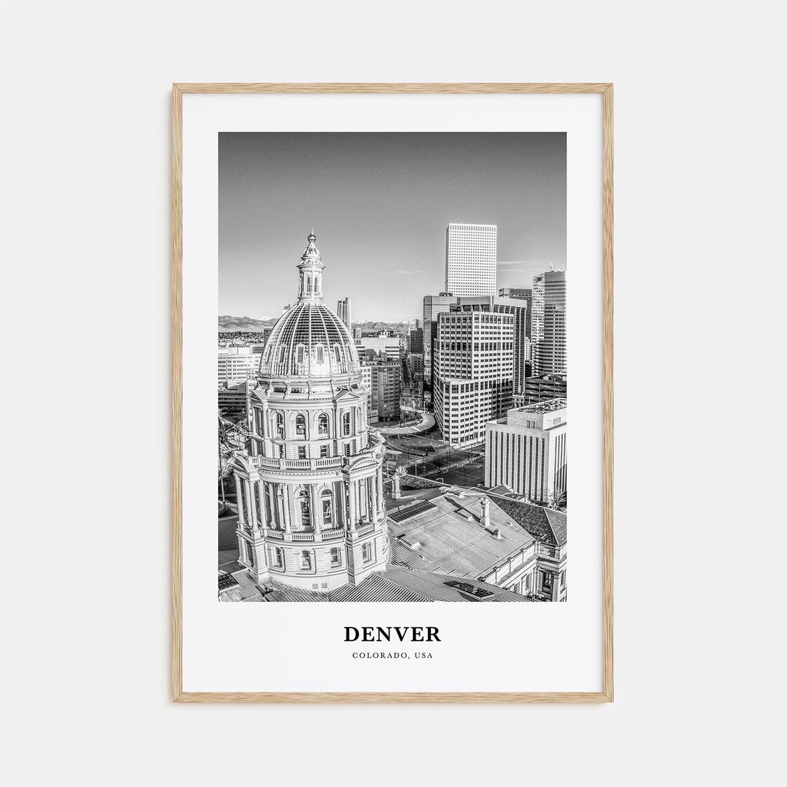 Denver Colorado Black and White Capitol Dome Skyline Photo Poster