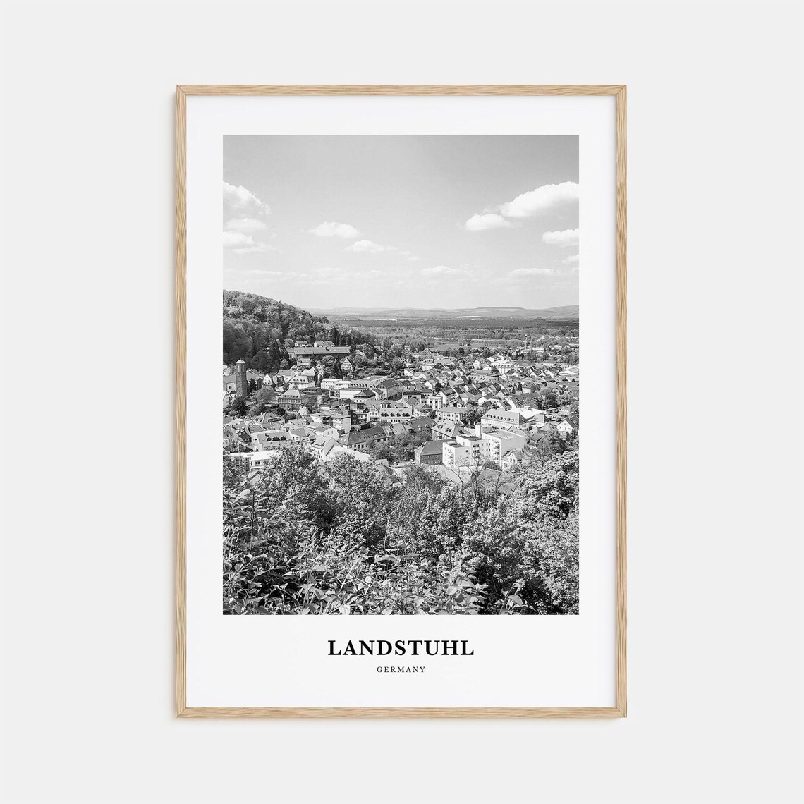 Landstuhl Germany Old Town Valley Black and White Travel Poster