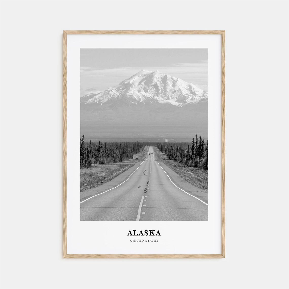 Alaska Mountain Highway Black and White Minimalist Travel Poster
