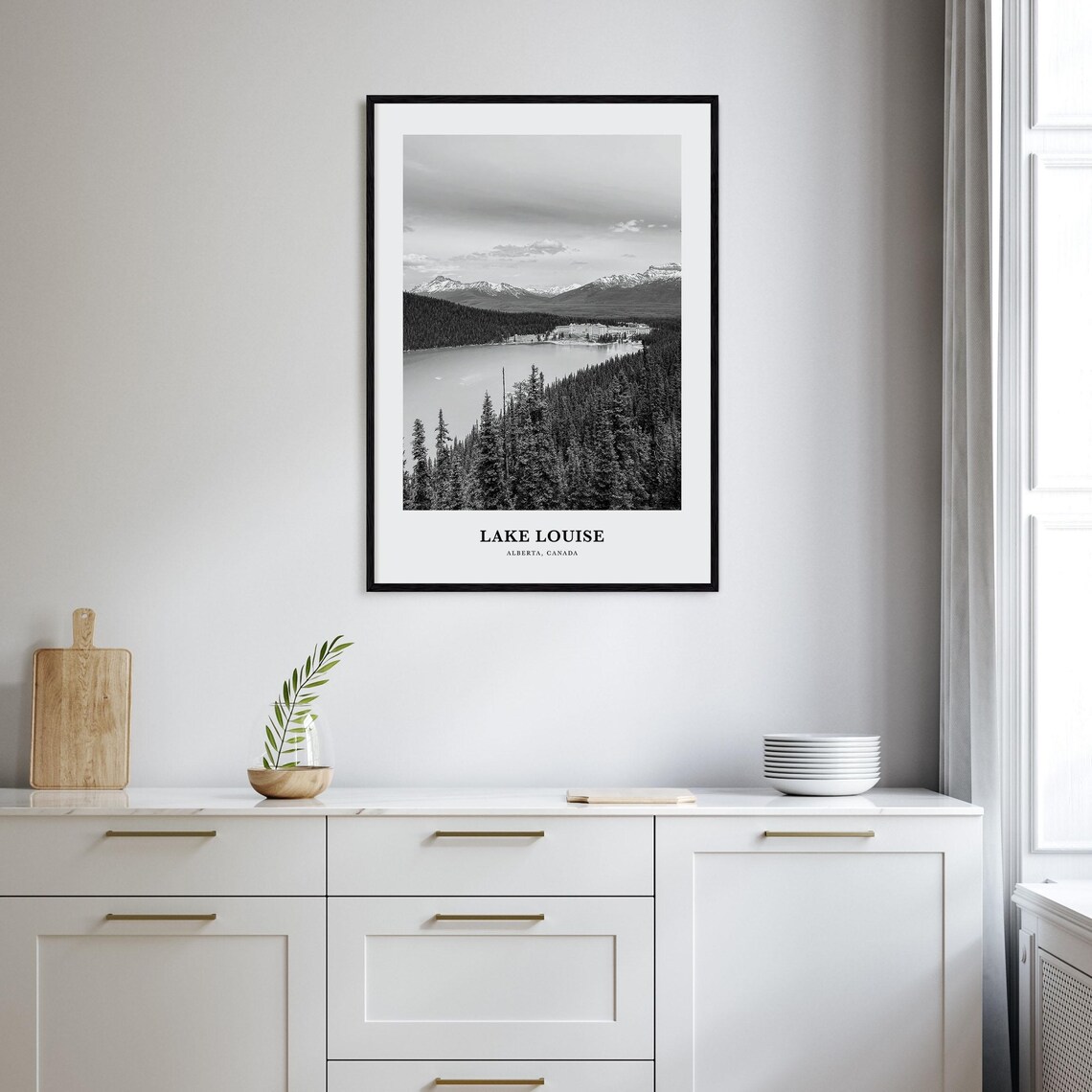 Lake Louise Mountain Hotel Black And White Banff Overlook Poster - Image 2