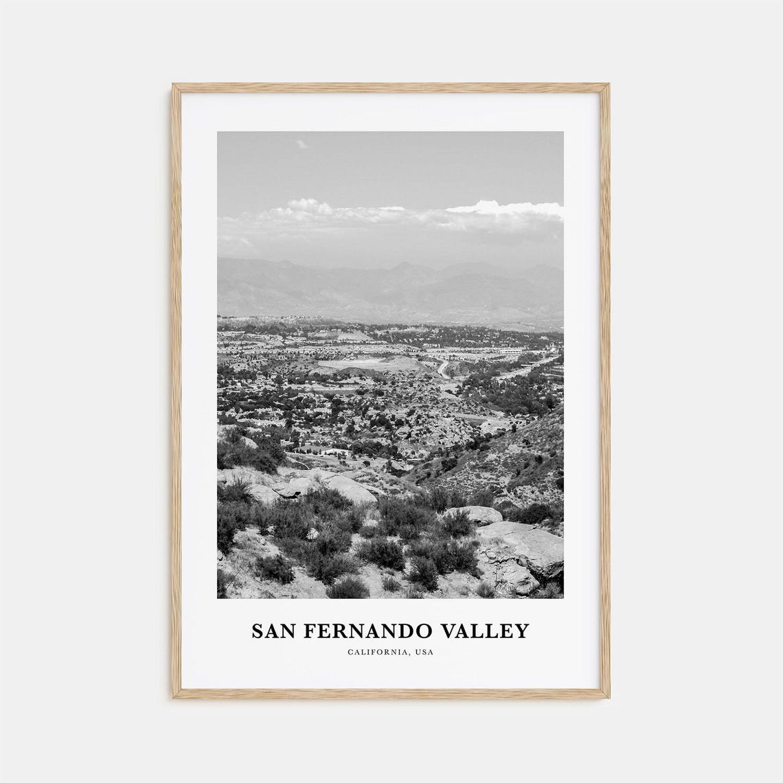 San Fernando Valley California Hills Overlook Black White Poster