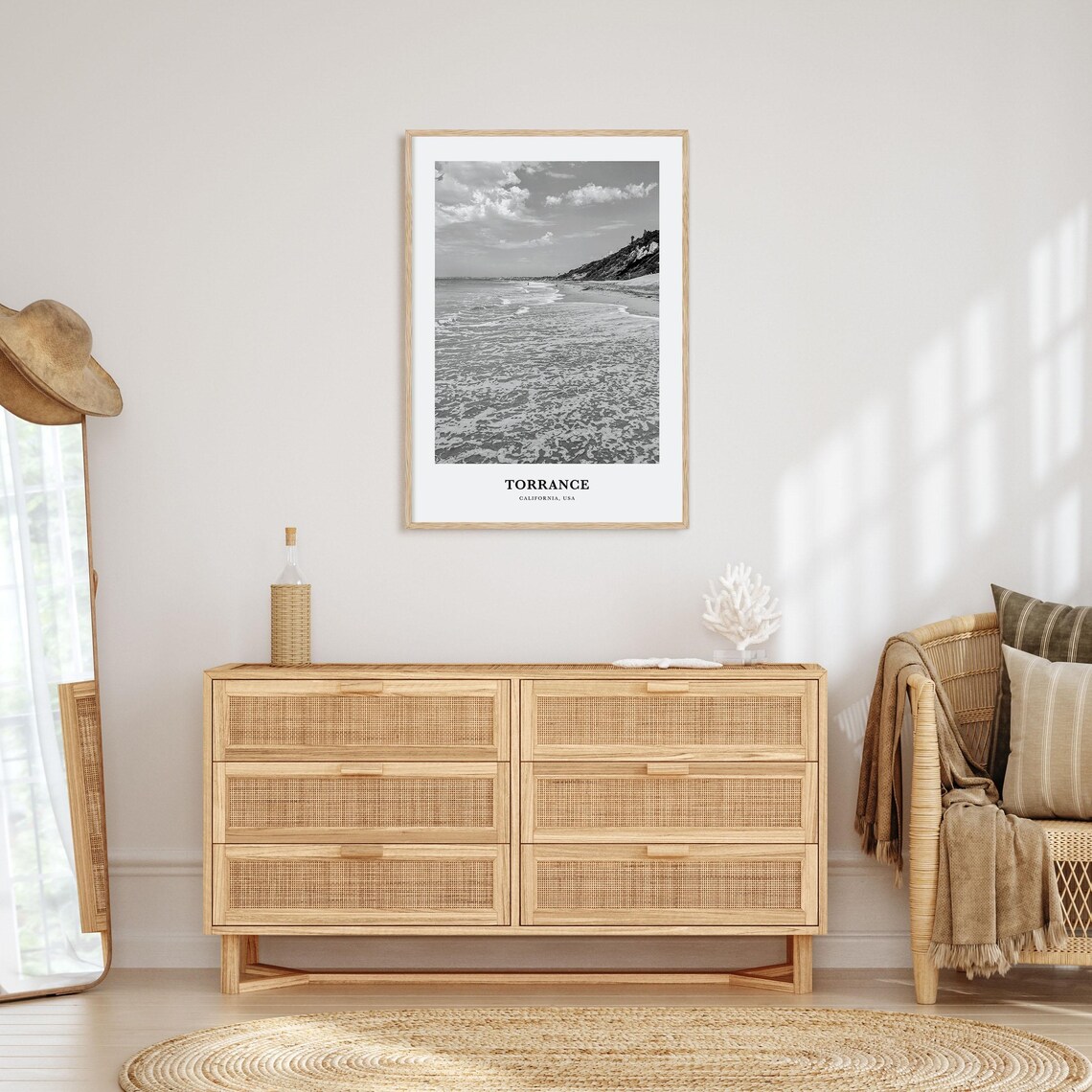 Torrance California Black and White Shoreline Waves Beach Poster - Image 3