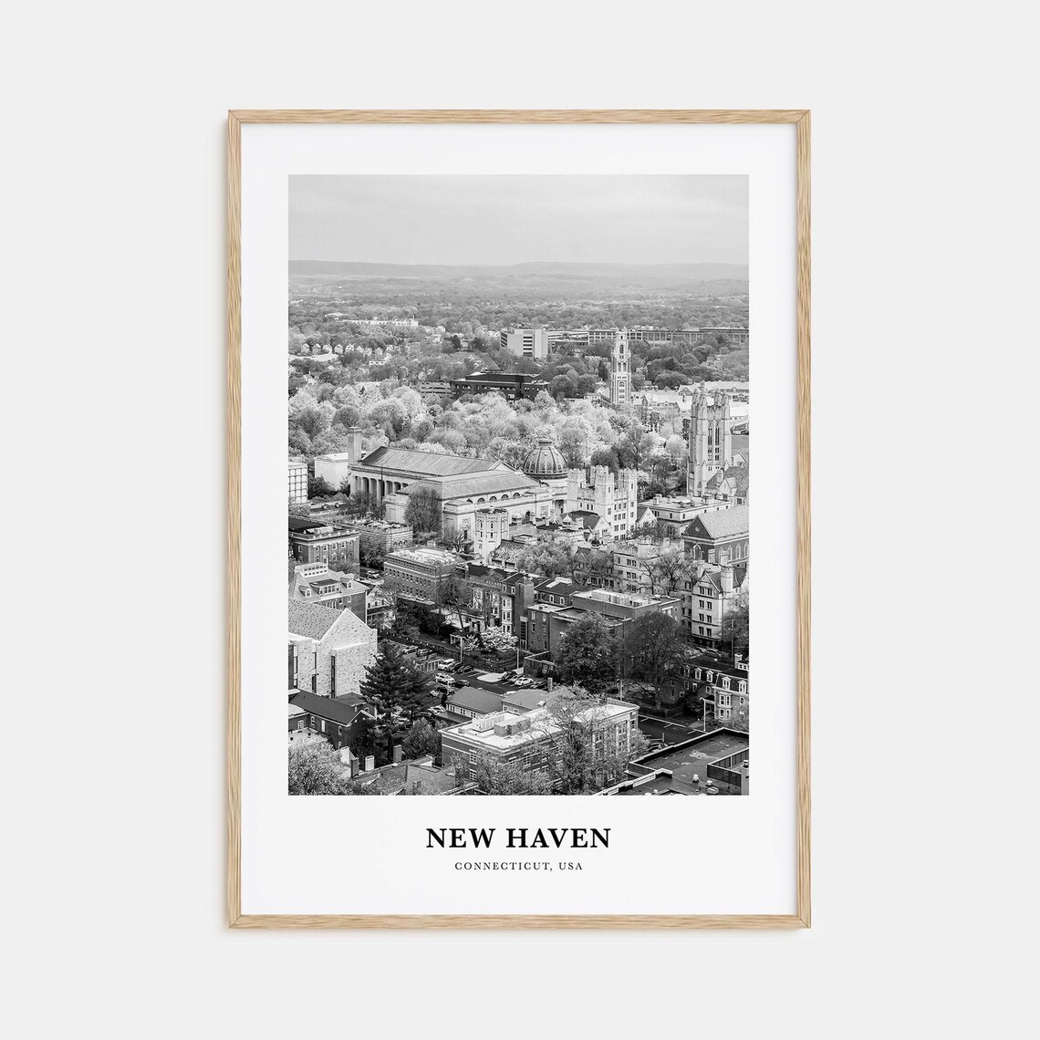 New Haven Connecticut Yale Campus Aerial Black and White Poster