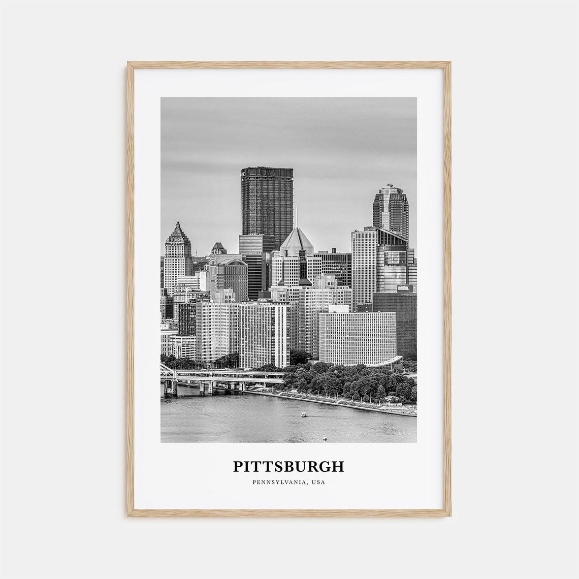 Pittsburgh Pennsylvania Downtown Skyline Black and White Poster