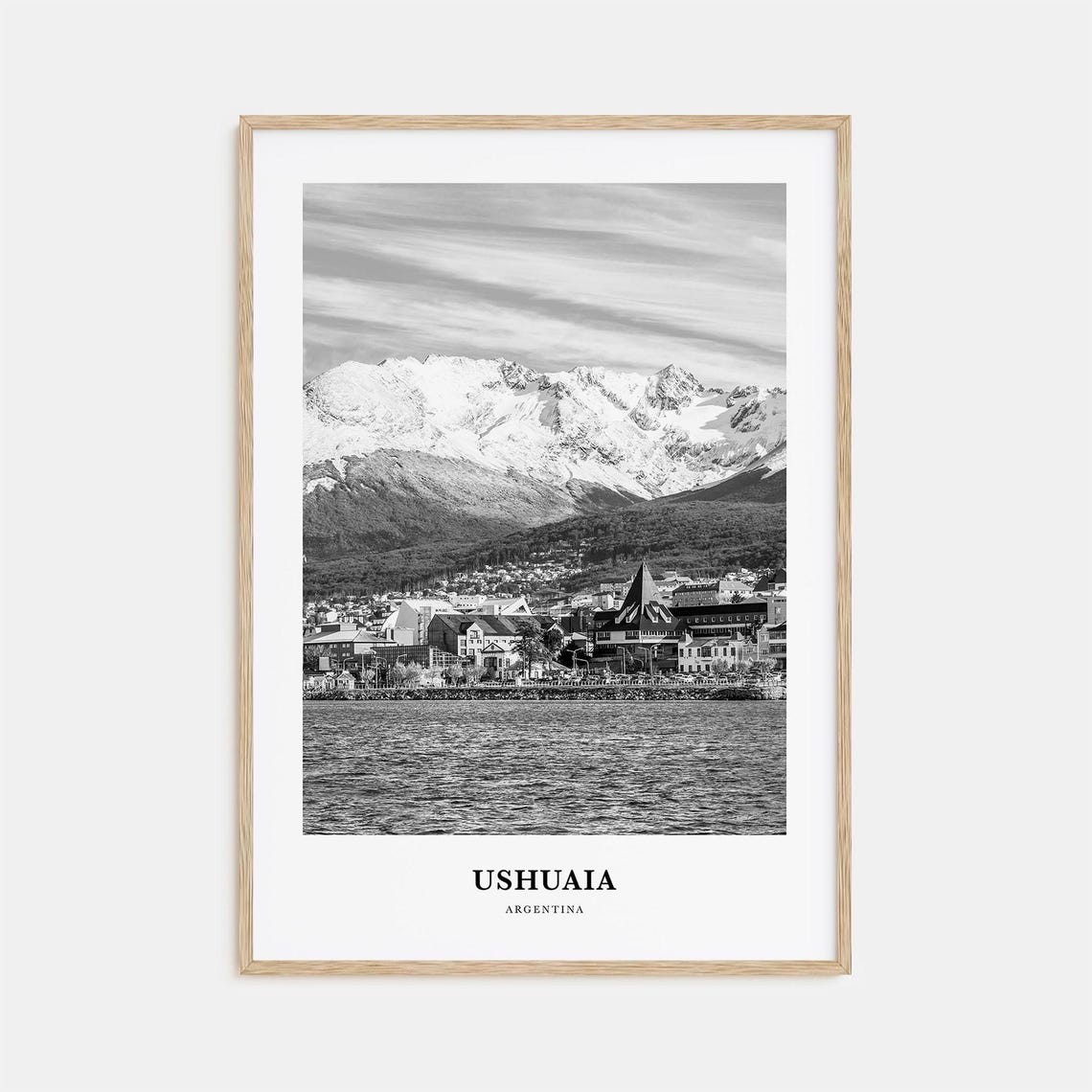 Ushuaia Argentina Waterfront Andes Mountains View Monochrome Poster