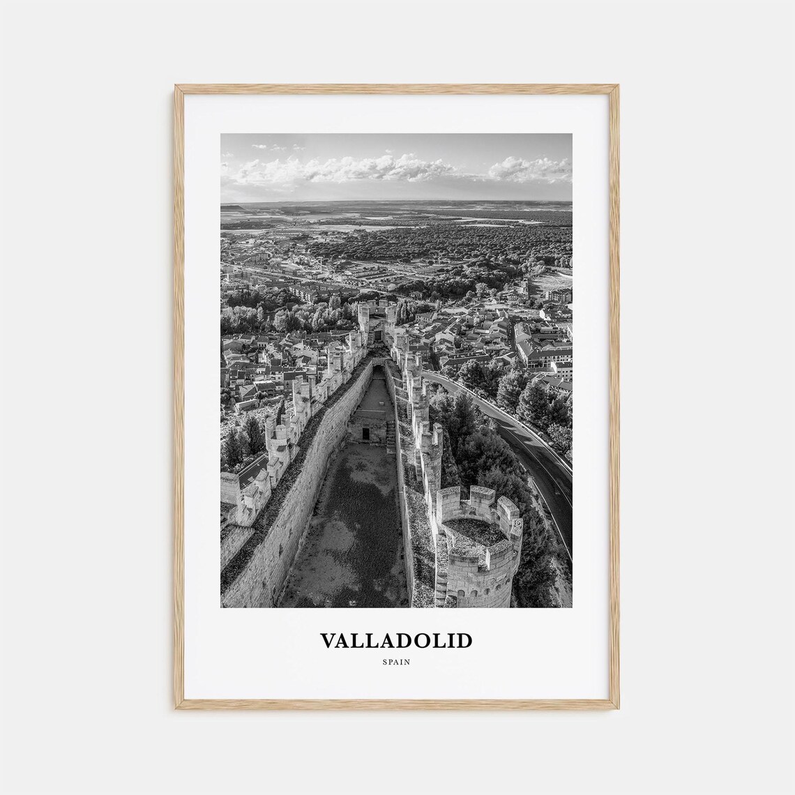 Valladolid Spain Medieval Castle Walls Aerial Monochrome Art Poster