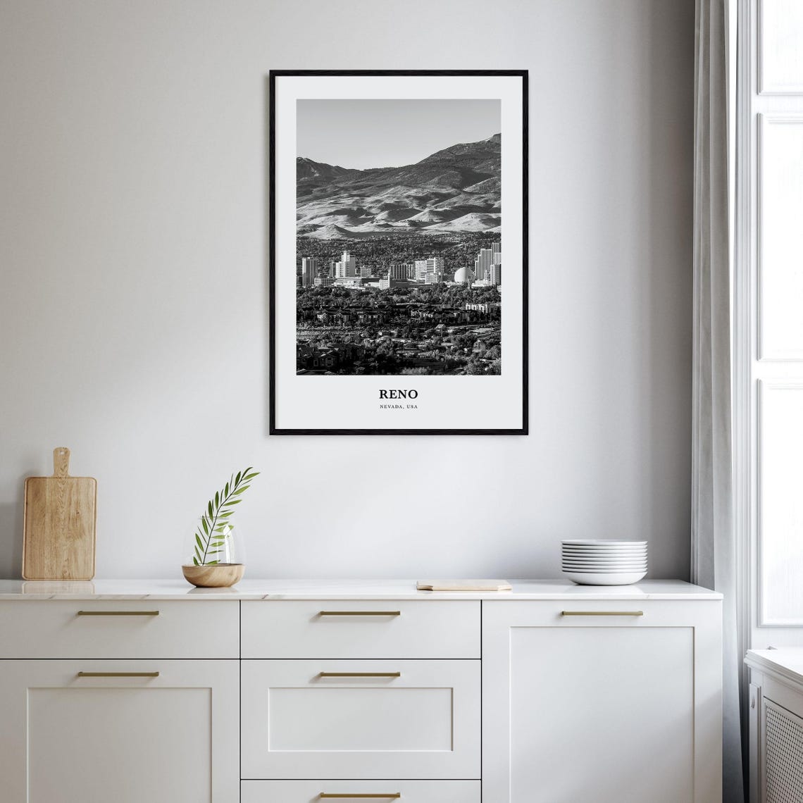 Reno Nevada Skyline Mountain Backdrop Black White Photo Poster - Image 2