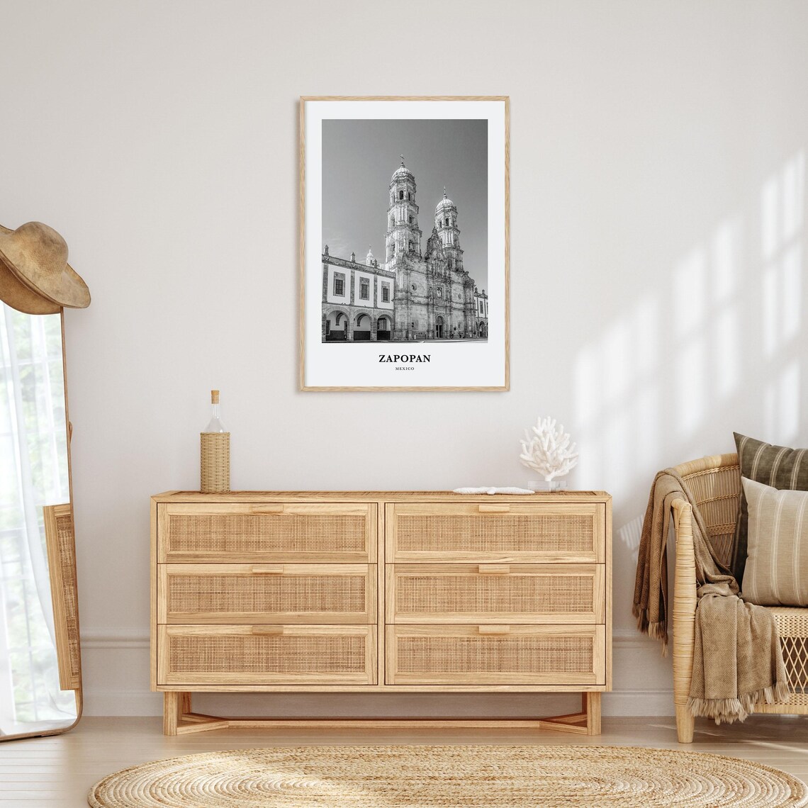 Zapopan Mexico Basilica Twin Stone Towers Black and White Poster - Image 3