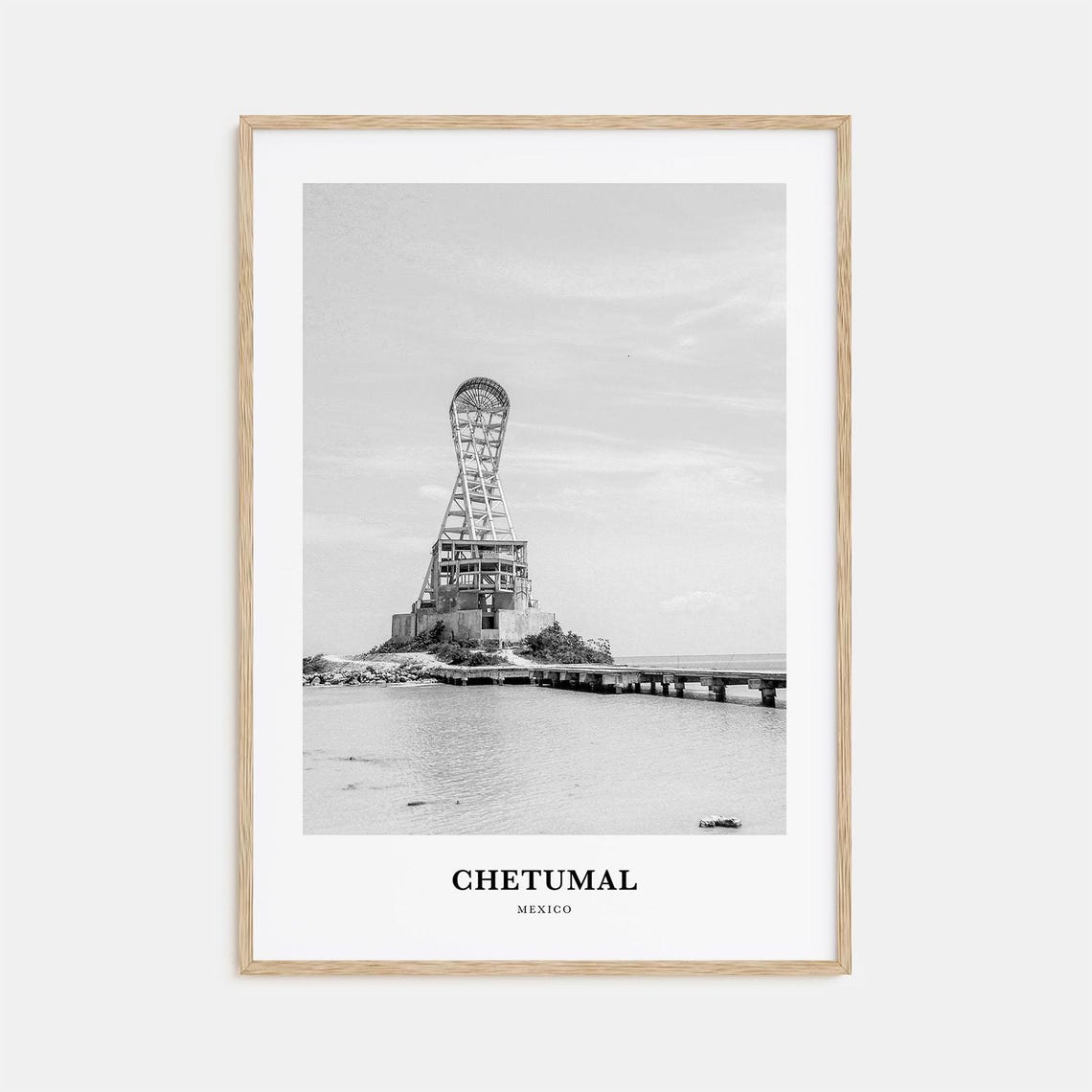 Chetumal Mexico Waterfront Skeletal Tower Monument Scene Poster