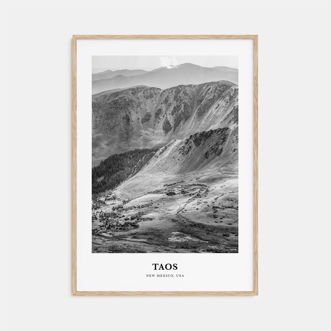 Taos New Mexico High Desert Mountains Black and White Poster