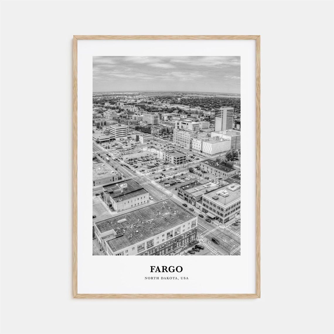 Fargo North Dakota Aerial Downtown Black and White Photo Poster