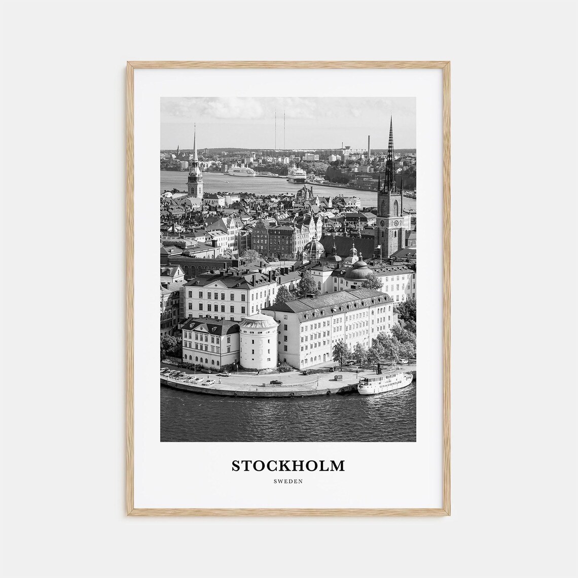 Stockholm Sweden Old Town Harbor Aerial Black White Photo Poster