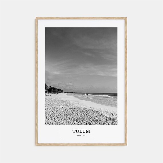Tulum Mexico Quiet Beach Shoreline Black and White Photography Poster