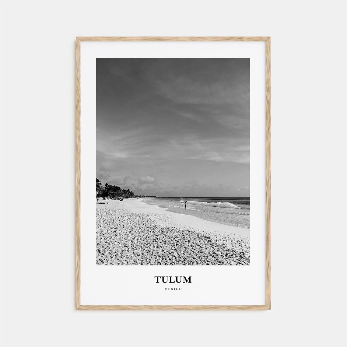 Tulum Mexico Quiet Beach Shoreline Black and White Photography Poster