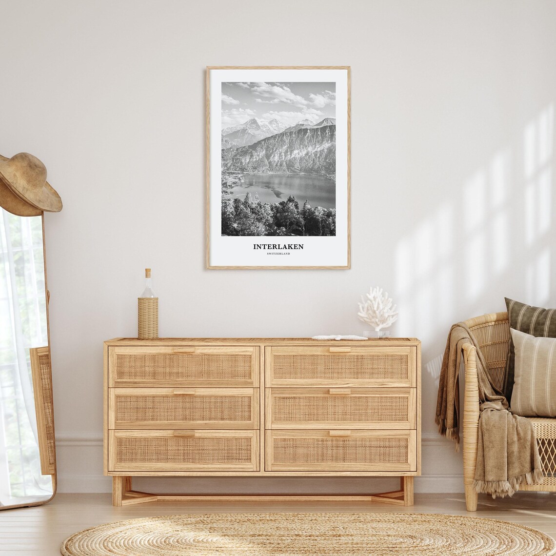 Interlaken Switzerland Alpine Lake Black and White Photo Print - Image 3