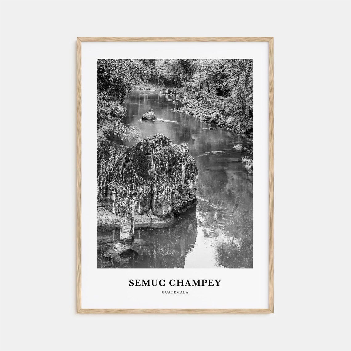 Semuc Champey Guatemala Jungle River Limestone Rock Black White Poster