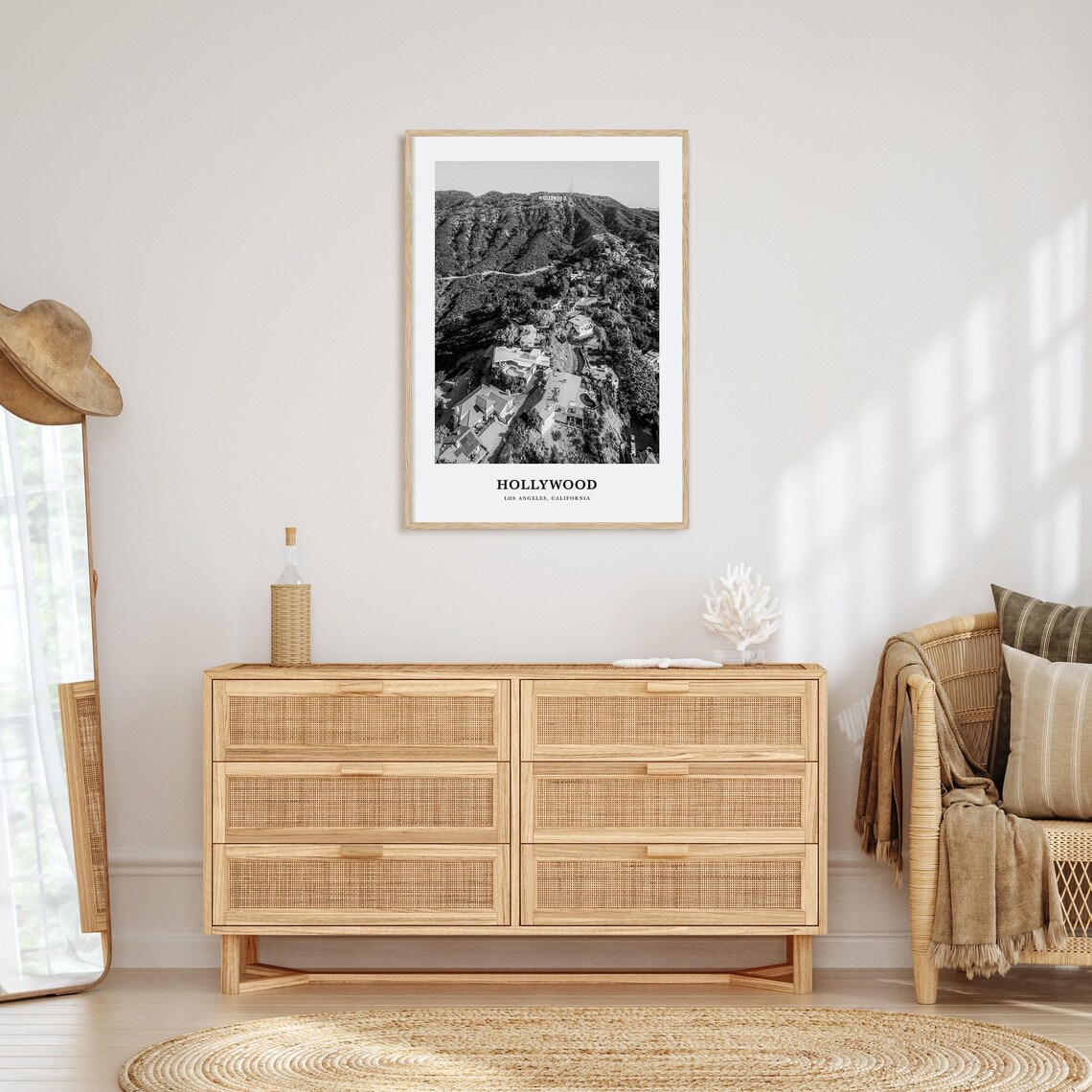 Hollywood Sign Hilltop Los Angeles Aerial Black and White Poster - Image 3