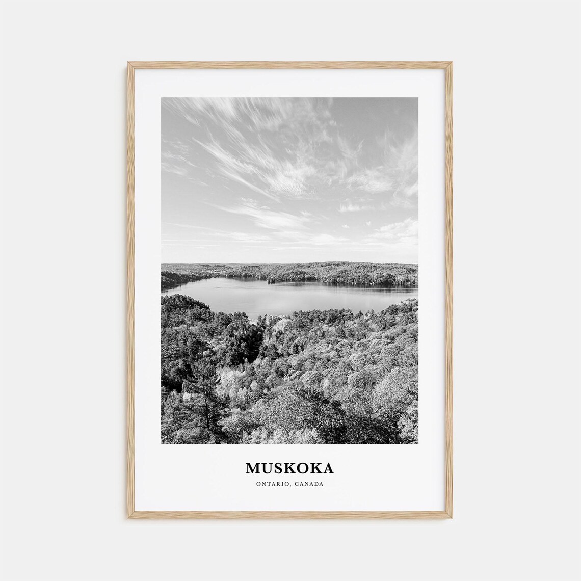 Muskoka Forest Lake Black and White Canadian Wilderness Poster