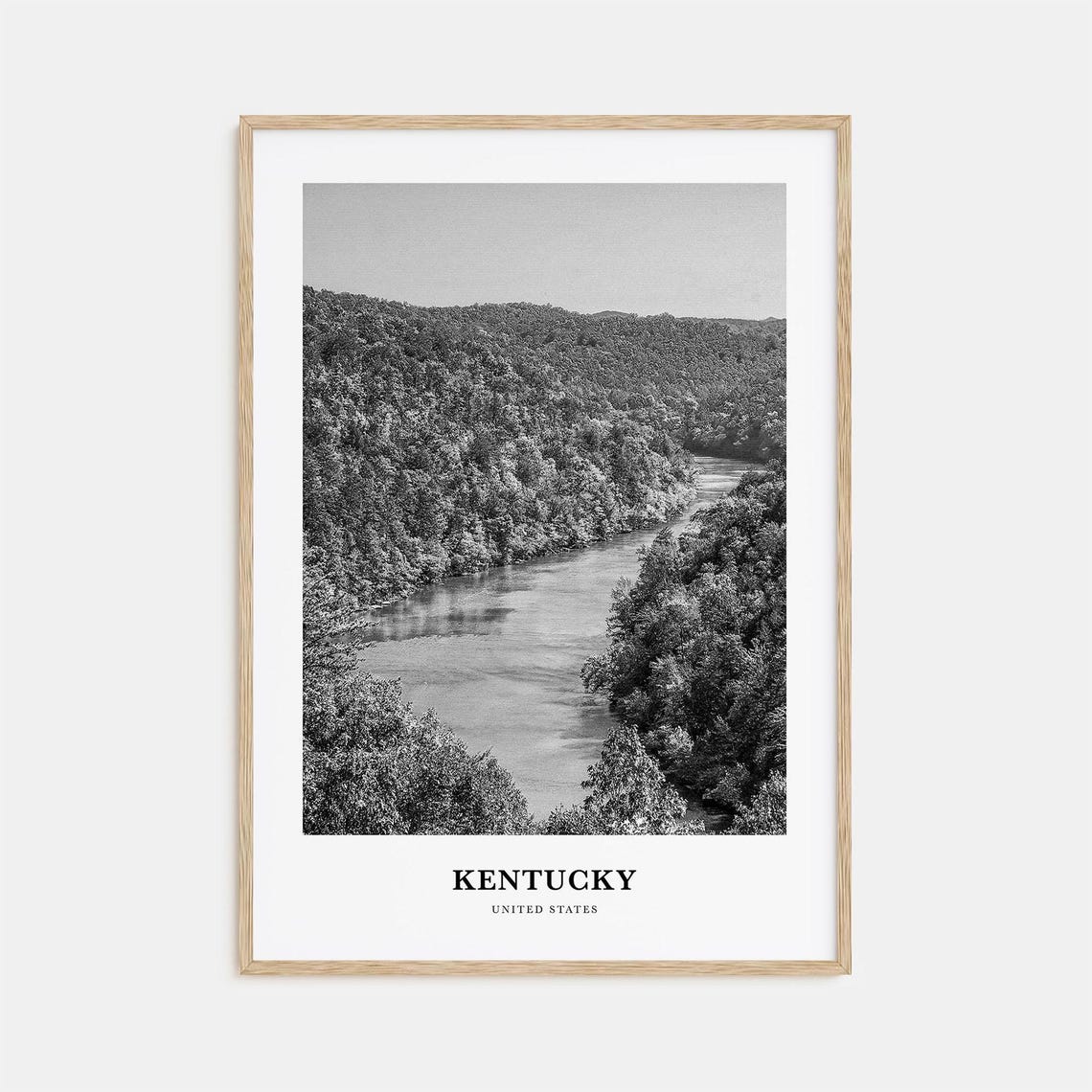 Kentucky USA Black and White Scenic Forest River Valley Poster