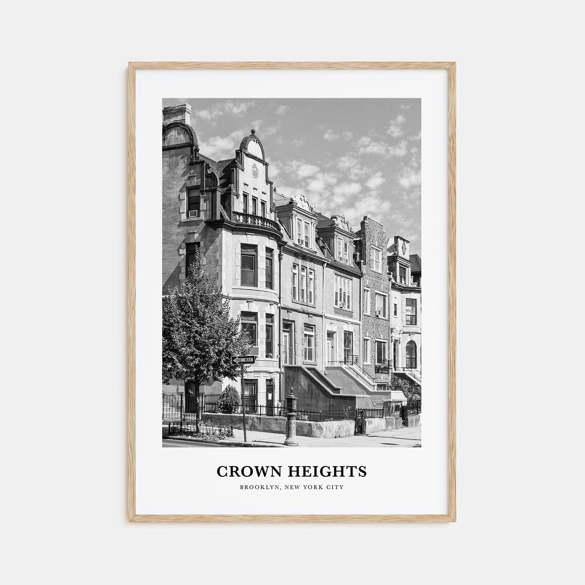 Crown Heights Brooklyn Brownstone Row Black and White Travel Poster