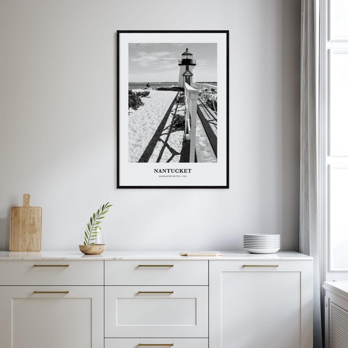 Nantucket Lighthouse Brant Point Beach Black And White Travel Poster - Image 2